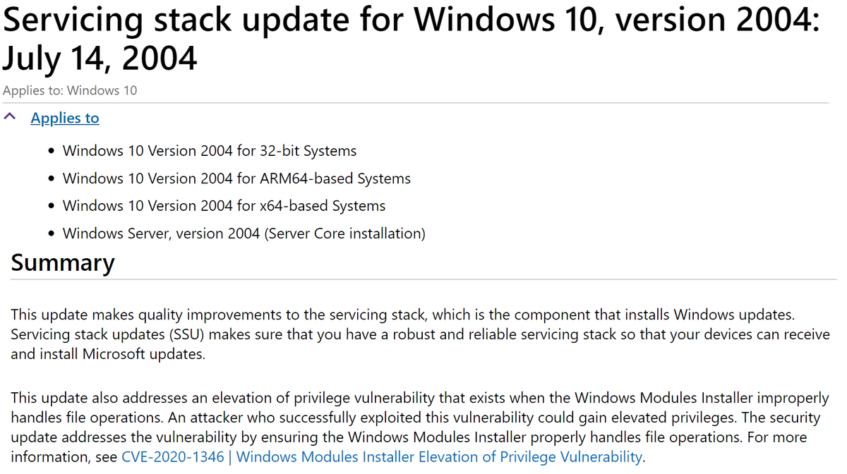 WZorNET's tweet photo. 😉📢⚙️July 14, 2020 #ServicingStackUpdate #KB4566785 for Windows 10 Version 2004 / Windows Server #ACore Version 2004 #SAC👉 https://t.co/O6mK0soPf8
🔧Download #KB4566785 on #MicrosoftUpdateCatalog for x86/x64/ARM64/Server64👉https://t.co/NeopHR8ghj https://t.co/MvWaf0S1wY