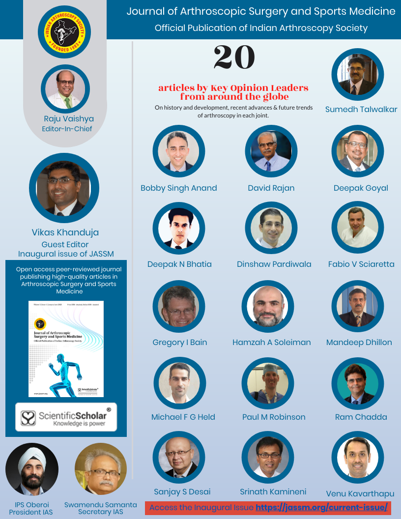Honoured to introduce the Inaugural issue of the Journal of Arthroscopic Surgery & Sports Medicine as the #GuestEditor. Thanks to the Society & @raju_vaishya, EIC for bestowing this honour & also to all the #contributors for their excellent submissions. jassm.org/current-issue/