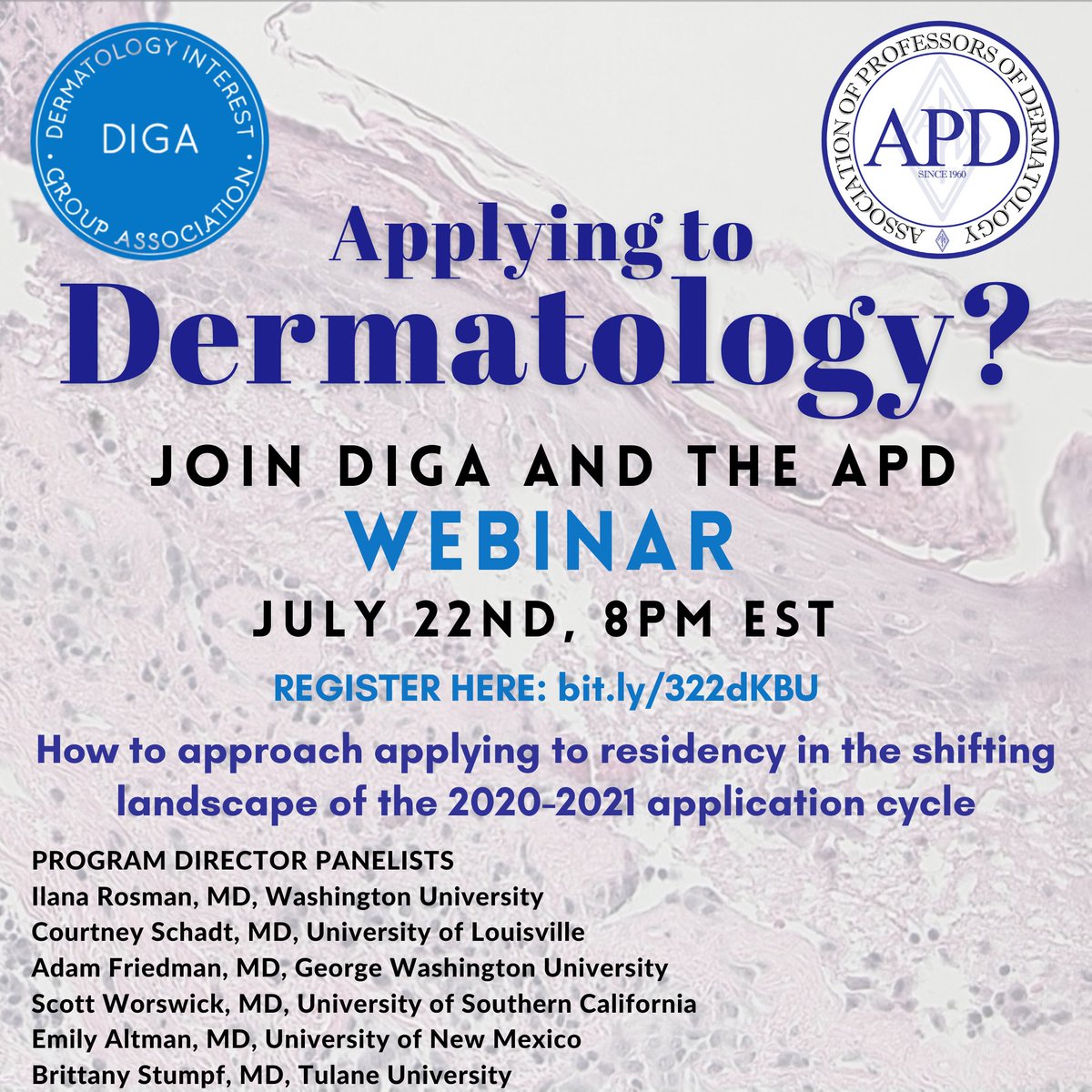 derminterest's tweet photo. Smitten with Skin? Planning on applying to Dermatology Residencies? Sign up for our Webinar with Derm PDs! https://t.co/smUzvqGEcC #dermtwitter #medtwitter #dermatology #dermatologyresidency https://t.co/avoGYwUbuW