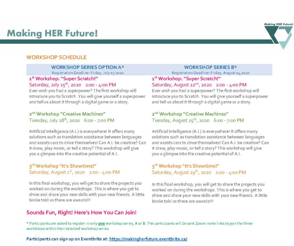northbnh's tweet image. Making HER Future! offers their 🆓 online tech workshops for young girls 👧 in grades 6 and 7 within the Metro Vancouver who are interested in learning more about coding.
Participants can register at: makingherfuture.eventbrite.com,
No previous coding experience is required.
#Coding