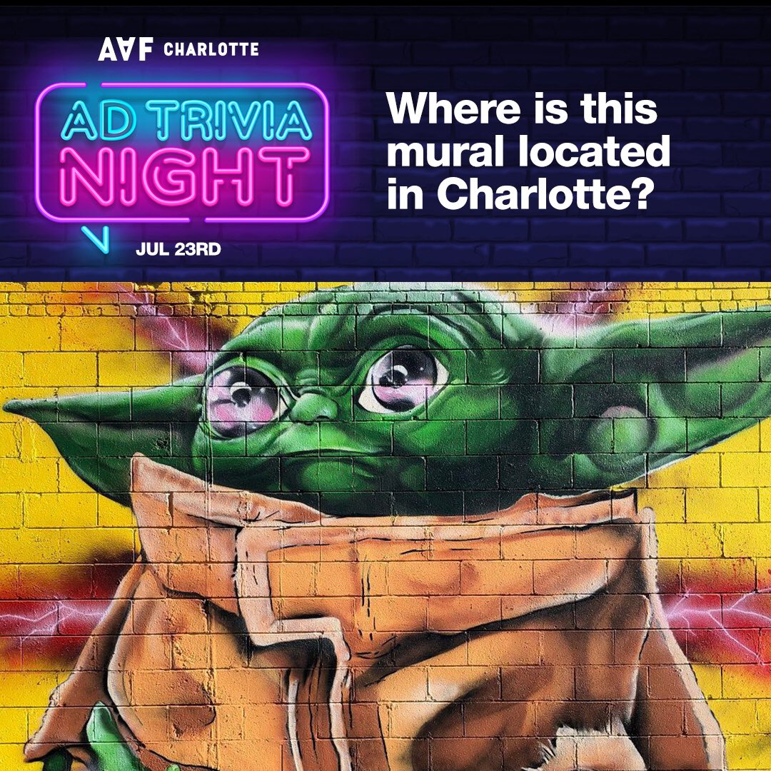 AAFCharlotte's tweet photo. We’re getting so excited for our first ever #AdTrivia Night that we’re going to share some sneak peeks of what some of our questions will be like. If you’re a #Charlotte mural aficionado, this question is for you...where is this (super awesome) mural located in Charlotte? https://t.co/2E1tuzm5YI