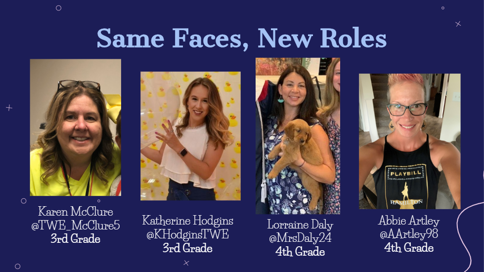 TWEHowl's tweet photo. In addition to our new staff we are taking time to highlight returning staff taking on new roles at TWE! Check out these four #EduHereos & their new grade levels! β¨ #TWEhowl #KatyISD @TWE_McClure5 @khodginsTWE @MrsDaly24 @AArtley98 https://t.co/VBZAMt3yiE