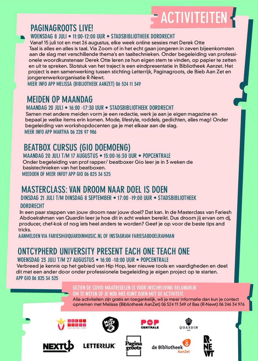 Jongeren hoeven zich niet te vervelen tijdens de chille zomer.
Jongerenwerkers en  <a href="/RNewt/">R-Newt</a> @Popcentrale <a href="/biebaanzet/">De Bibliotheek AanZet</a> @rubiigames hebben samen een fantastisch programma gemaakt. 
Check ons programma 🙃