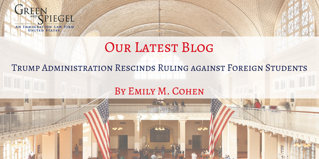 Today the government has agreed to rescind the 7/6/20 policy and will return to the 3/13/20 policy which allowed #NonimmigrantStudents to take more online courses than usually permitted by Federal regulations: bit.ly/2Orre2k #GreenSpiegelUS #ImmigrationLaw #SEVP