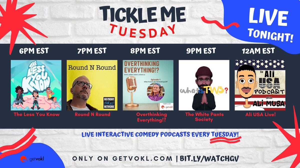 getvokl's tweet photo. 🎙️ We are SO excited to officially launch our comedy and entertainment content block, #TickleMeTuesday TONIGHT on GetVokl starting at 6pm EST!

Tune in... it's gonna be a blast.

#GetVokl #InteractivePodcasting https://t.co/EkDcl15tVF
