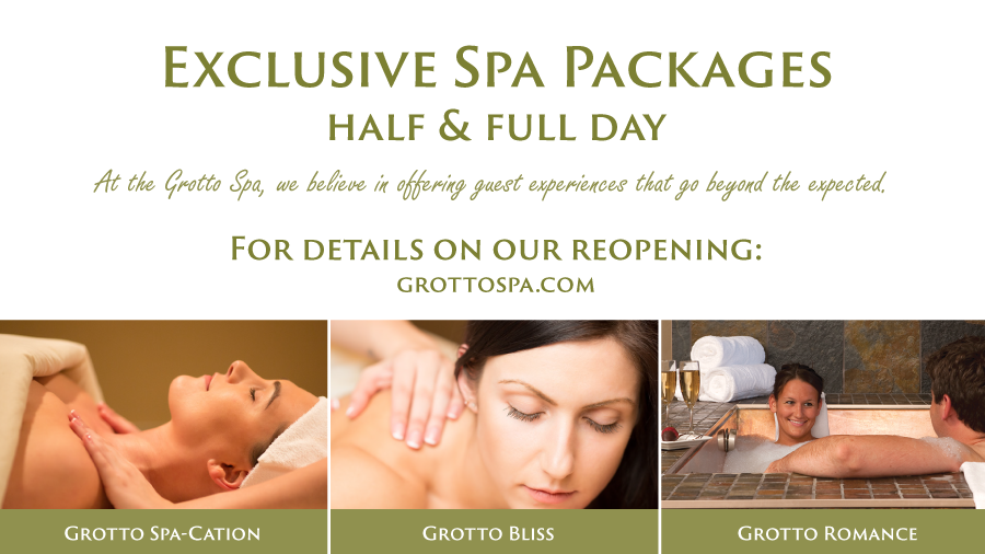 Full Grotto Spa access has resumed, including Locker Rooms, Mineral Pool, Relaxation Lounge and Treetop Tapas & Grill exclusively for spa guests booked to enjoy a NEW Half Day or Full Day Spa Package! grottospa.com