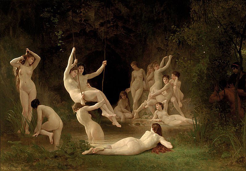 the nymphaeum by william-adolphe bouguereau, 1878 (oil on canvas)