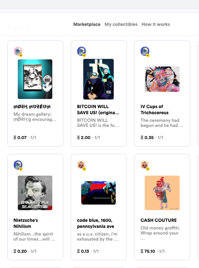 CollinsCustomIP's tweet photo. buncha good #SuperRare on @rariblecom =:
https://t.co/CA48nU0ol7
some cheapish (esp relative the the avg. #SR sale of 0.8 eth)
#cryptoart @yusaymon @primal_cypher #artcollector #artcollectors #Simpson #MsAL #primalcypher #yusaymon #Ambiguous https://t.co/UpAFhOHNdY