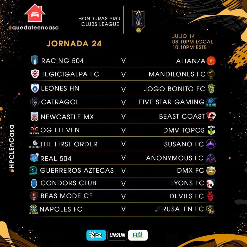 LINAHonduras504's tweet photo. ¡Las Jornadas de hoy en #HondurasProClubsLeague!
🇭🇳 🎮 ⚽️
Jornadas 22, 23 & 24.
Partidos arrancan a las 🕢 7:20pm
#QuédateEnCasa #eSportsHonduras #VirtualProNetworkHonduras #VirtualProNetwork #ProClubs #FIFA20 #eSports #FIFAHonduras #VPNHonduras #LINAXBOX #HPCL https://t.co/oEsox5nAr4
