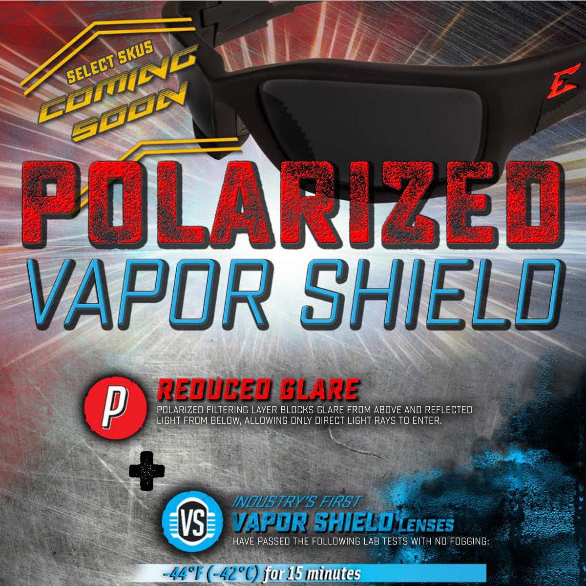 *MASSIVE NEWS* Eliminate fog while fighting glare with our first ever polarized vapor shield lenses! It's odd to think of a safety glass as state-of-the-art, but that's exactly what we created! #edgeeyewear #safetyglass #sunglass #dontfogup #gamechanger #safety #worksafeplaysafe