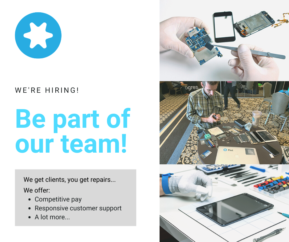FixtHQ's tweet photo. Are you a full-time/part-time device repair technician?
If yes, you can join us today! Apply here: https://t.co/aMEcAhq6kx 💙
We can't wait to meet you!
#fixt #jobvacancy #job #vacancy #techrepair #technician
#ondemand #iphonerepair #cellphonerepair #iphonefix #mobilerepair https://t.co/pbitHxrSuO