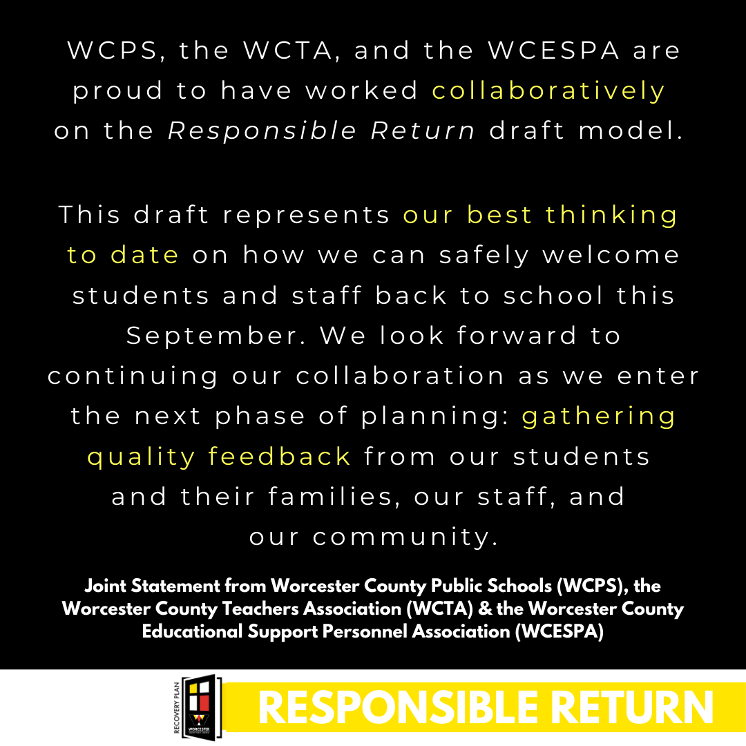 WorcesterSystem's tweet photo. @WorcesterSystem is proud to join with our associations, WCTA & WCESPA, to issue a joint statement in support of the #ResponsibleReturn draft model, which was shared at today's #WCPSBoardMeeting. For more info about #ResponsibleReturn, visit https://t.co/os5DktDKNX https://t.co/WgSl2PDnsL