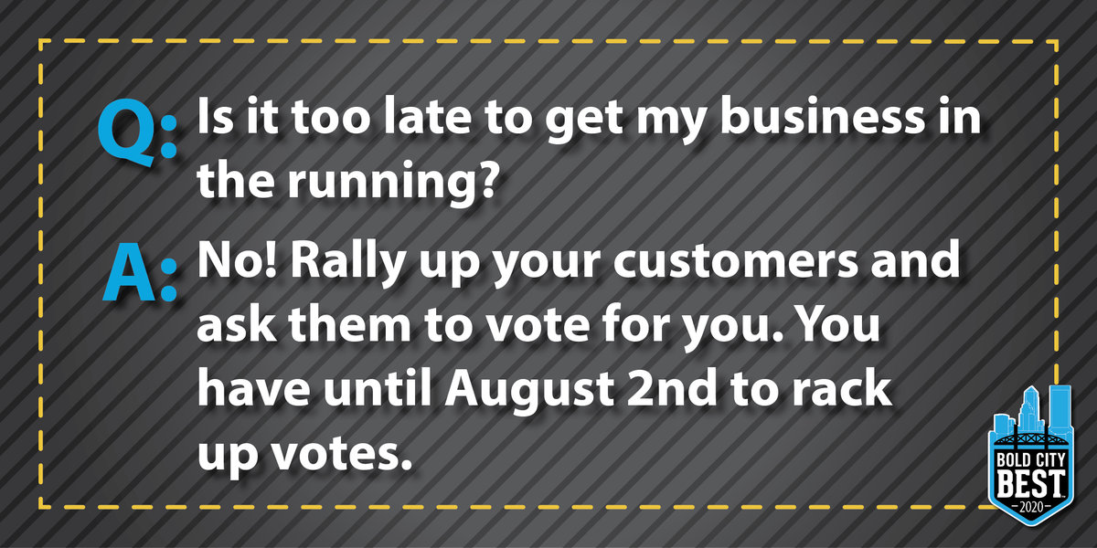 boldcitybestjax's tweet photo. It is not too late to get your business in the competition! Voting doesn't end until August 2nd. 

There is plenty of time to rally up your supporters and rack up votes! #boldcitybest https://t.co/zsbQdq3WIs