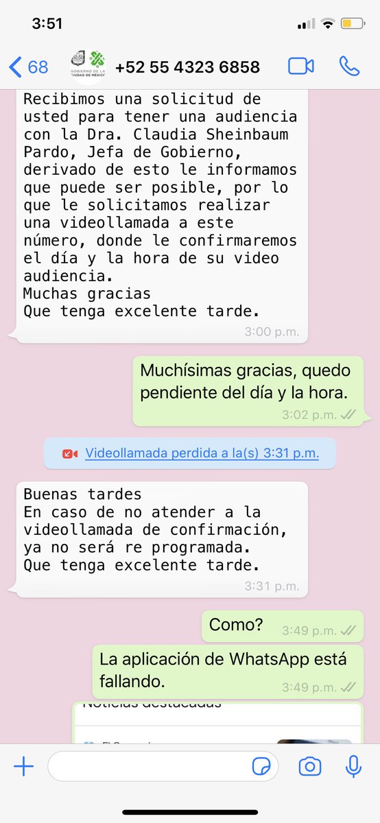 marianaaarodrig's tweet photo. #URGENTE Me parece totalmente arbitrario que el @GobCDMX me cancele la audiencia pública que solicite con @Claudiashein, por no atender la llamada, ya que #whatssap está fallando. @elsolde_mexico @Excelsior @sopitas https://t.co/80JaZM9rD2