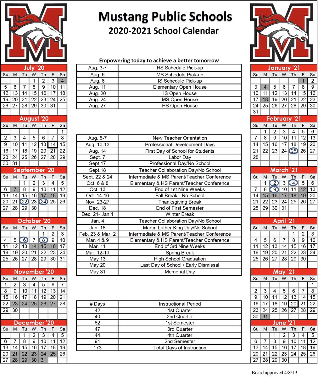 Mustang Public Schools Calendar 2021 Empty Calendar