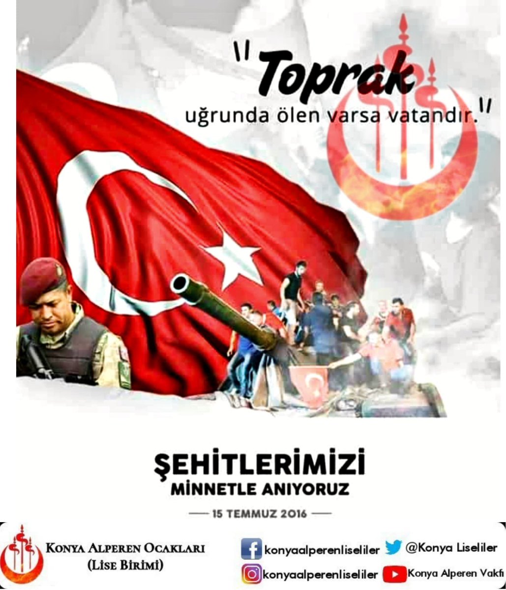 KonyaLiseliler's tweet photo. "Garbın afakını sarmışsa çelik zırhlı duvar, benim iman dolu göğsüm gibi serhaddim var" diyen bir ecdadın evlatlarına ne tank işler ne bomba!
Hainlerin karşısında koca bir çınar gibi dikilen Milletimizin #15Temmuz destanının 4. yıl dönümünde şehitlerimizi rahmetle anıyoruz. https://t.co/PcOTbmQI4H