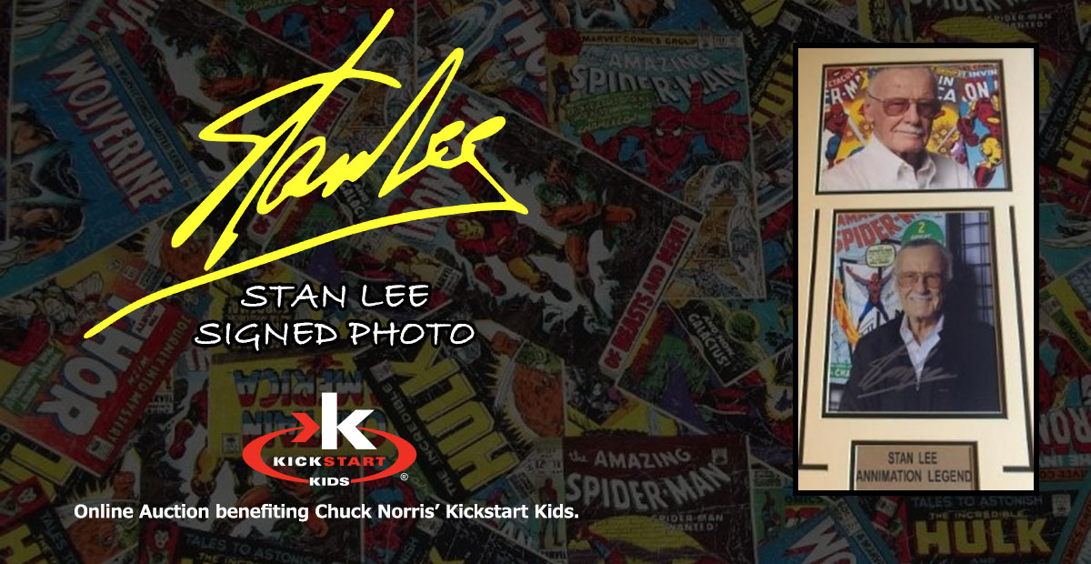 KICKSTART_KIDS's tweet image. Now's your chance to own this awesome Stan Lee collectible! Start bidding now to support our students at givergy.us/kickstart/?con…. Animation legend Stan Lee signed photo framed and double matted with custom engraved plate.  #StanLee #comcs #OnlineAuction #charityauction #auction