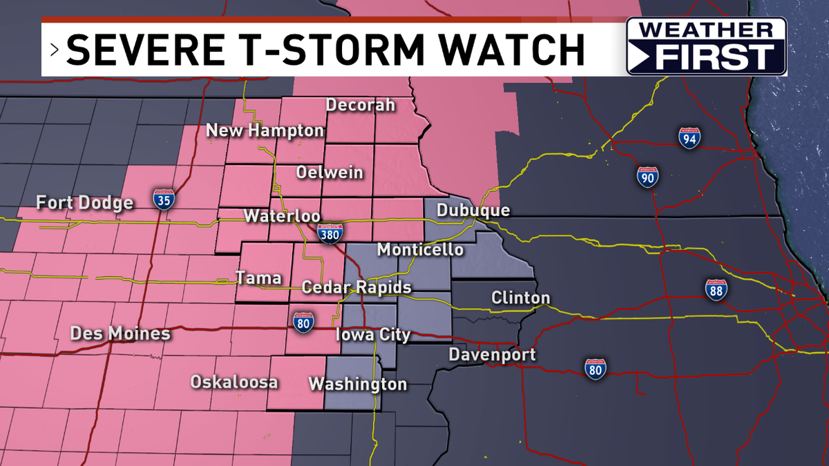 Severe Thunderstorm WATCH issued for Eastern Iowa. Updates online at cbs2iowa.com/weather