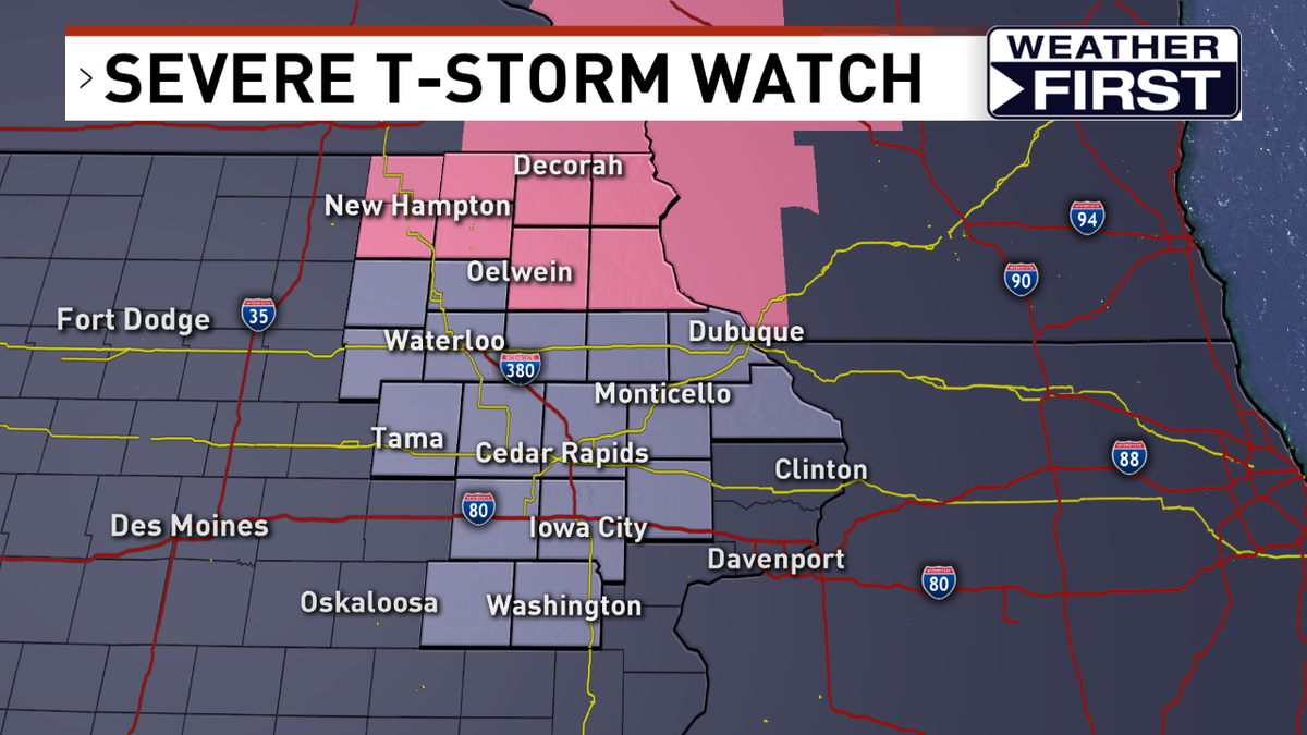 Severe Thunderstorm WATCH issued for Eastern Iowa. Updates online at cbs2iowa.com/weather