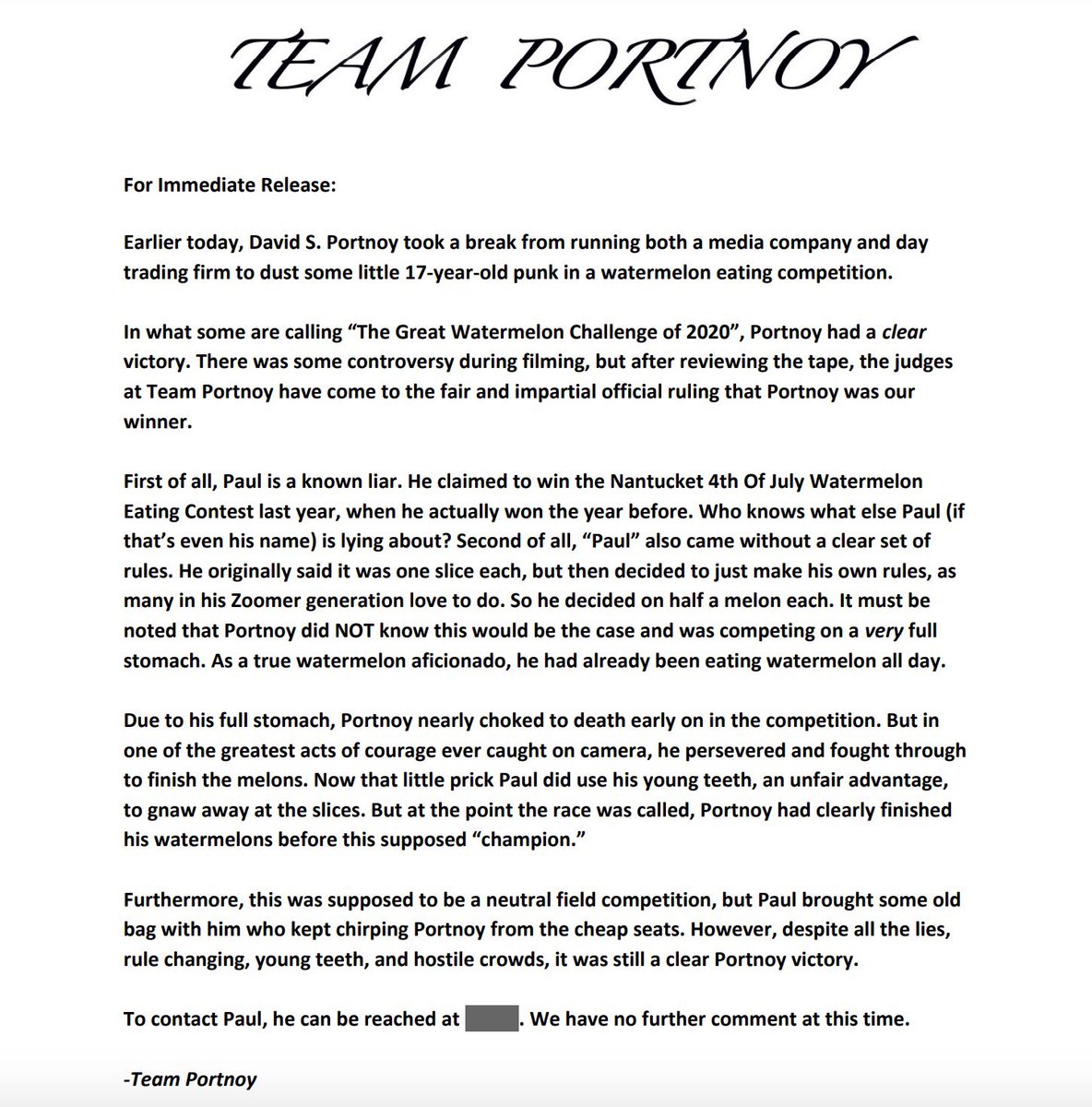 stoolpresidente's tweet photo. Official statement in regards to today’s “controversial” watermelon eating contest https://t.co/NVeW62rz9x