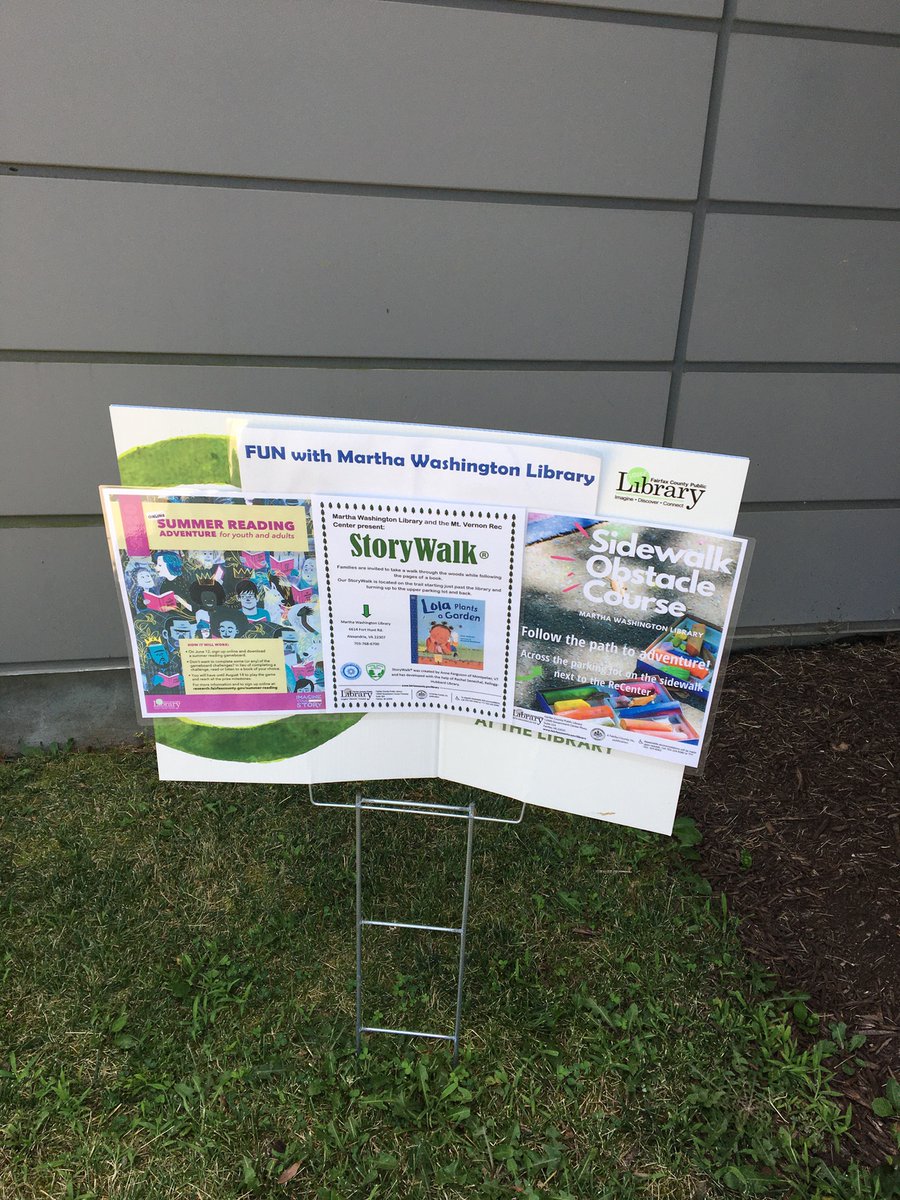 fairfaxlibrary's tweet photo. The Martha Washington Library goes outside! There is a new book on our StoryWalk: Lola Plants a Garden by Anna McQuinn. And we have a sidewalk obstacle course painted in the sidewalk next the the Mt Vernon RECenter! #sidewalkobstaclecourse #outsidefun #fairfaxlibrary #storywalk https://t.co/MT5H0ieokQ