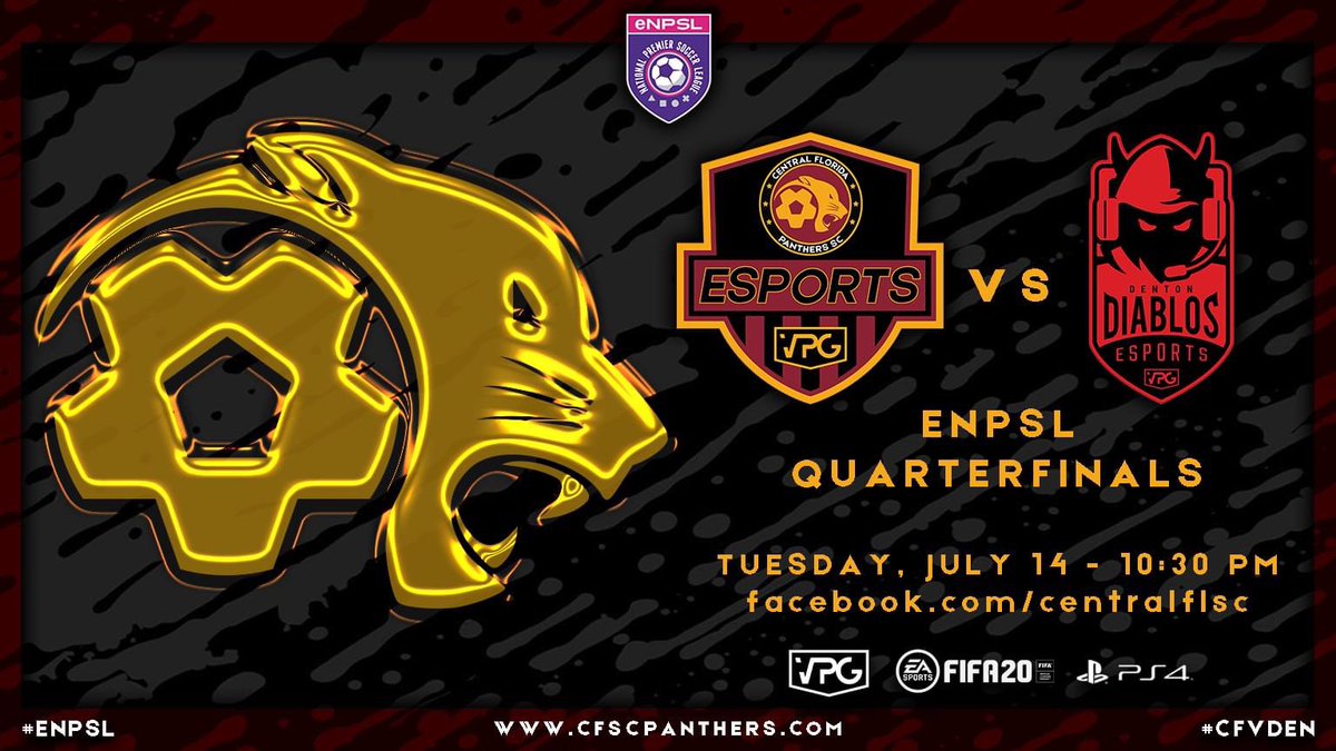 CfscPanthers's tweet photo. After a fantastic turnaround during the second half of the season the eNPSL Quarterfinals are tonight! Your Panthers take on @DentonDiablos @ 10:30 pm EST. Please come support https://t.co/IYmQpPkrFT #eNPSL #cfscpanthers #epanthers #vpg #proclubs #esports #orlando #centralflorida https://t.co/ck3Cxp8X7i