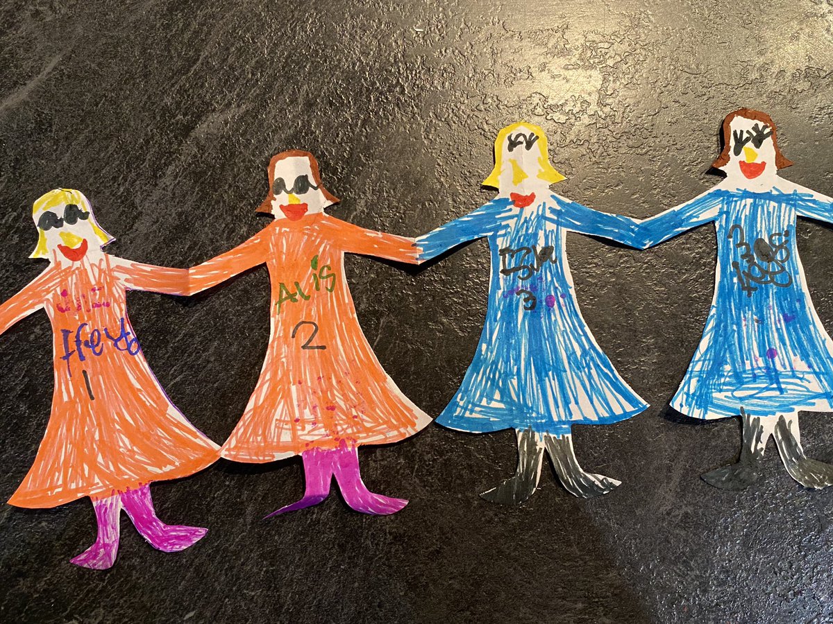 KellyMonk17's tweet photo. @ScrivenerMrs Today we read the story on friendship and talked about the things that make a good friend. Freya made, and decorated, a chain of paper dolls and on the back of each wrote a good friendship quality @WhiteCourtScho1 https://t.co/FKPW8MMn88