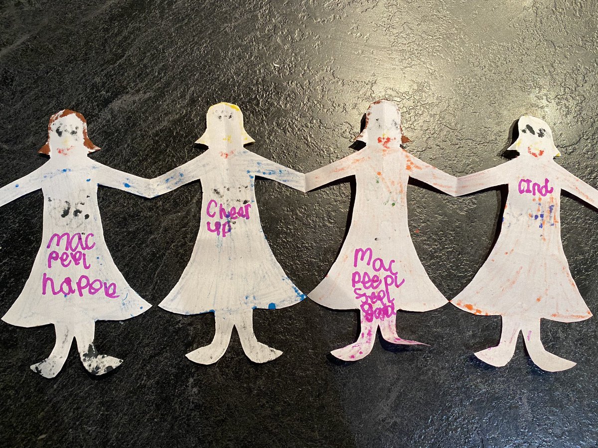 KellyMonk17's tweet photo. @ScrivenerMrs Today we read the story on friendship and talked about the things that make a good friend. Freya made, and decorated, a chain of paper dolls and on the back of each wrote a good friendship quality @WhiteCourtScho1 https://t.co/FKPW8MMn88