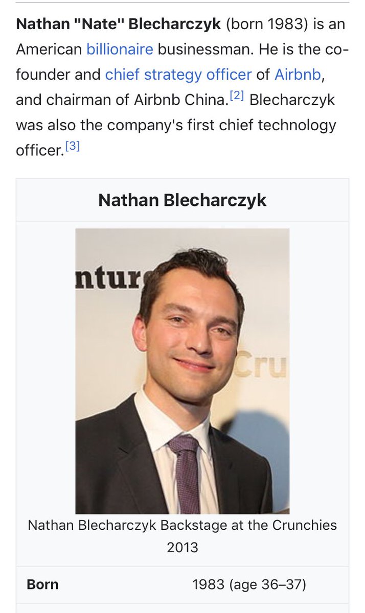 62/ NATHAN BLECHARCZYKFOUNDER OF AIRBNB & Chairman of Airbnb Chyna*Harvard*Airbnb is Sketchy AF & has been connected to human traffickingAirbnb says they’re committed to battling it 