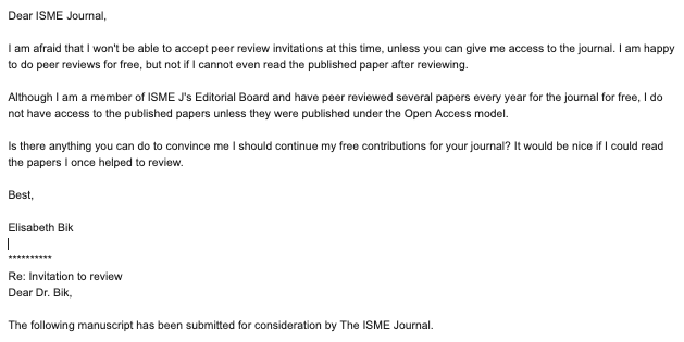 MicrobiomDigest's tweet photo. Dear @ISMEJournal 
I am afraid that I won't be able to accept peer review invitations at this time.
https://t.co/Pum4XSTxA6 https://t.co/YtIEJsMeyQ