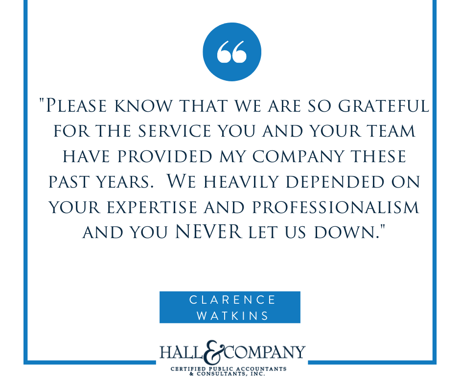 HallandCoCPAs's tweet image. Thank you, Clarence! To learn how your business can benefit from our accounting and consulting services, visit our website: buff.ly/2WkioHP #accountingconsultant #accountinghelp #consultinghelp