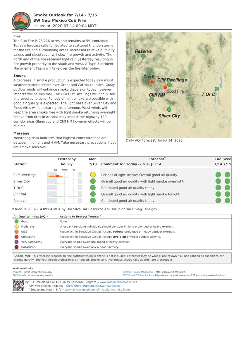 GilaNForest's tweet photo. Update on #CubFire is 23,216 acres, and Smoke Outlook for July 14.
https://t.co/2npPiXmfqD https://t.co/3m1ZFEw6eg