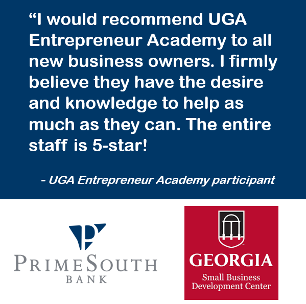 PrimeSouthBank's tweet photo. PSB is committed to the development & success of small businesses in our communities. We are proud to have recently sponsored the UGA SBDCβs online Entrepreneur Academy. Ten new business owners learned how to find capital, to market, and to run more efficiently. #FindYourPrime https://t.co/opBhawGSbS