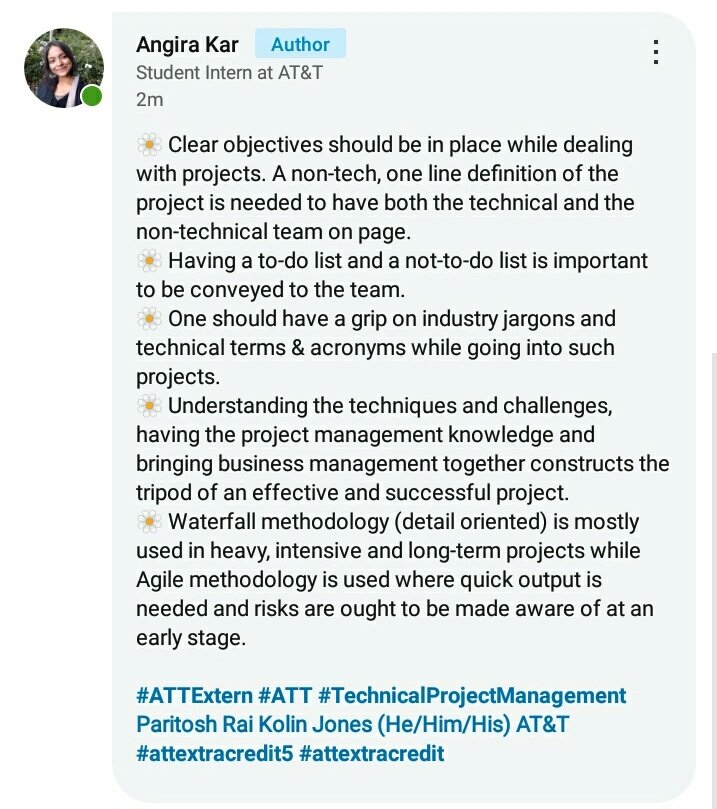 My learnings from extra credit session on #TechnicalProjectManagement with #ParitoshRai, hosted by #KolinJones. 🙏❤
#ATTextracredit
#attextracredit5