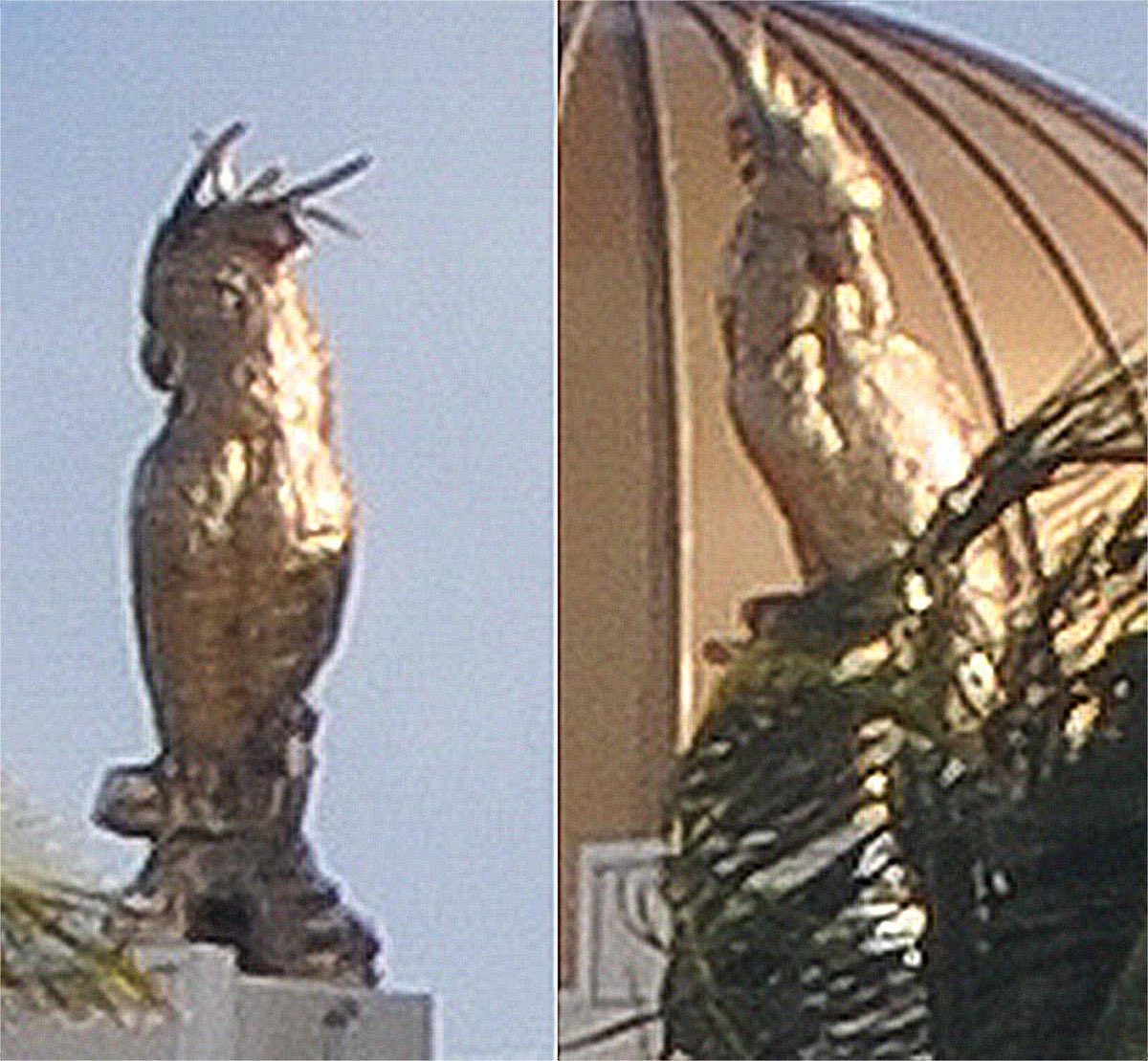 The dual Cuckatoo statues represent the avian Air element. Highly unusual choice & has no precedent in Masonic, Occidental or Hebrew tradition. But they are still “masters” of the sky & are given prominence by allowing them the guardianship of the entrance.