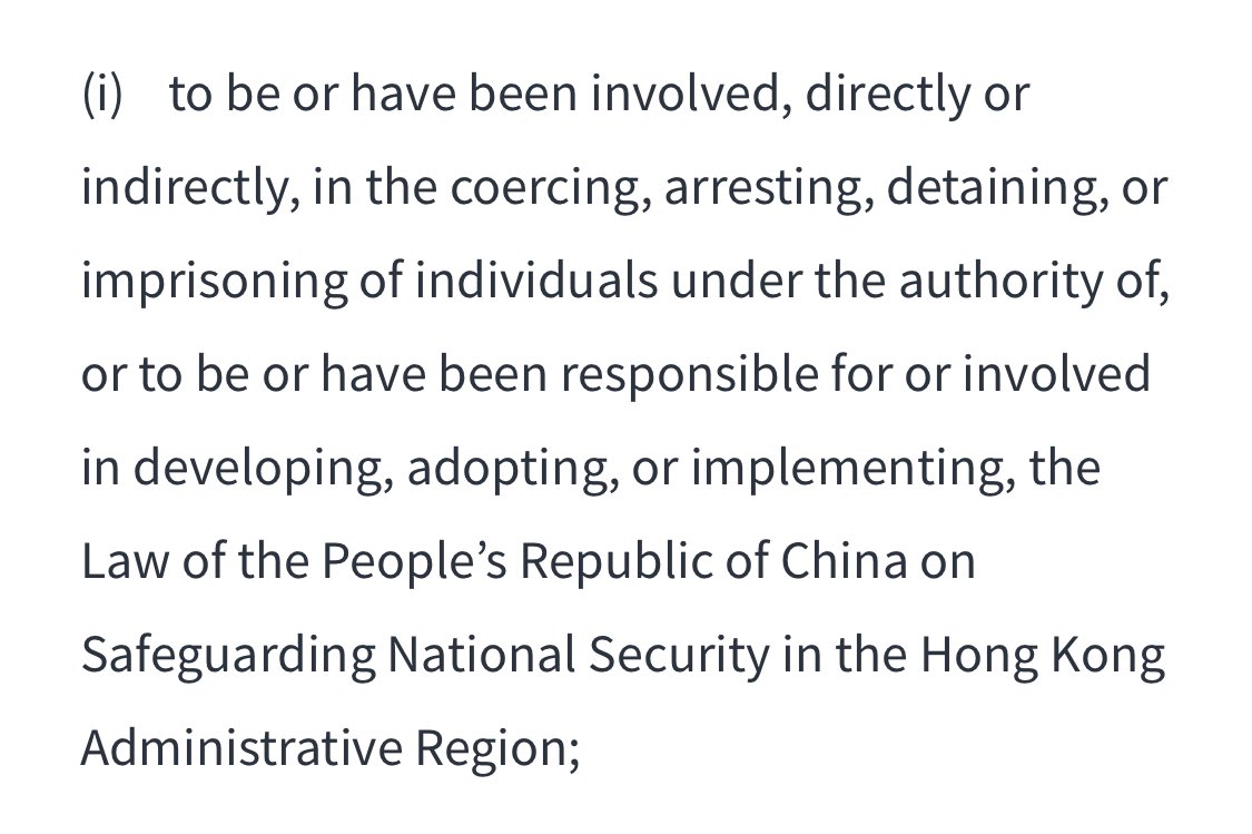 6/n: The order doesn’t end with ending preferential treatments. It has also outlined sanctions to HK and CCP officials, they include persons responsible for- developing, adopting or implementing the  #NationalSecurityLaw- undermining democratic processes and institutions in HK