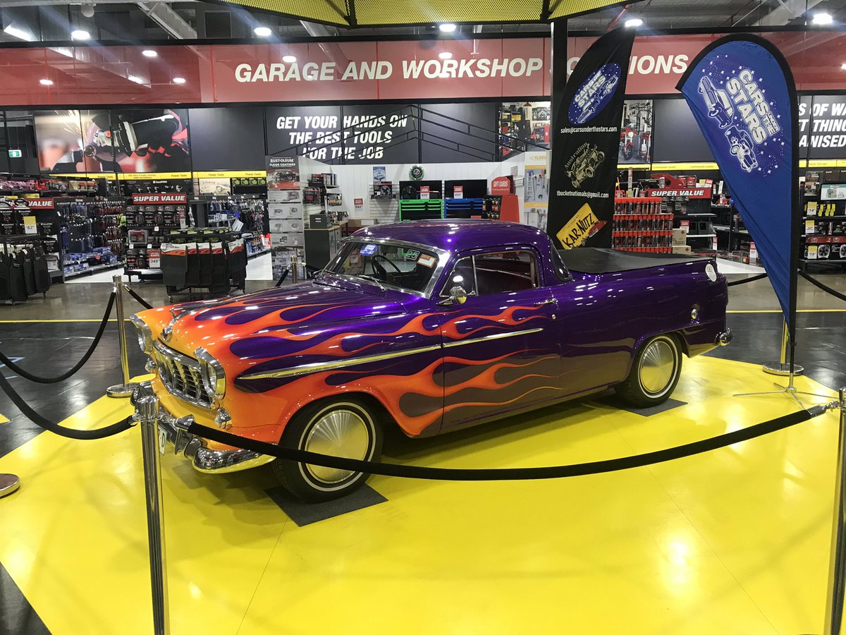 CarsUnder's tweet photo. Full custom 1957 FE holden Ute, 4” chopped roof, purple base colour with flames painted over the top. Fully engineered. https://t.co/DzPtkEibUi