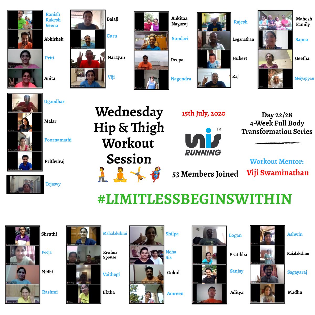 RunningUnis's tweet photo. Day 22 of 28 Full Body Transformation Series by @vijis0605
Wednesday Hip & Thighs Workout Special
#LimitlessBeginsWithin and this has been the motto of Unis Running for every member to live by!
You have all the resources within you
Madras UNIS Running Family https://t.co/7YT7Pp2qcj