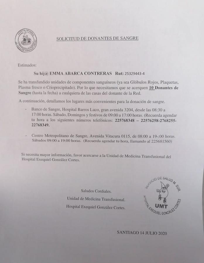 jany_ta's tweet photo. La hija de un conocido Emma de 4 años, fue diagnósticada con leucemia necesita 10 dadores de sangre, dejó datos, por favor, si pueden ayudan con RT @zabaletachile @cpierattini @GuatonFantasma @laisasincorrea @jnunezlazcano gracias https://t.co/3VLVpAvebO