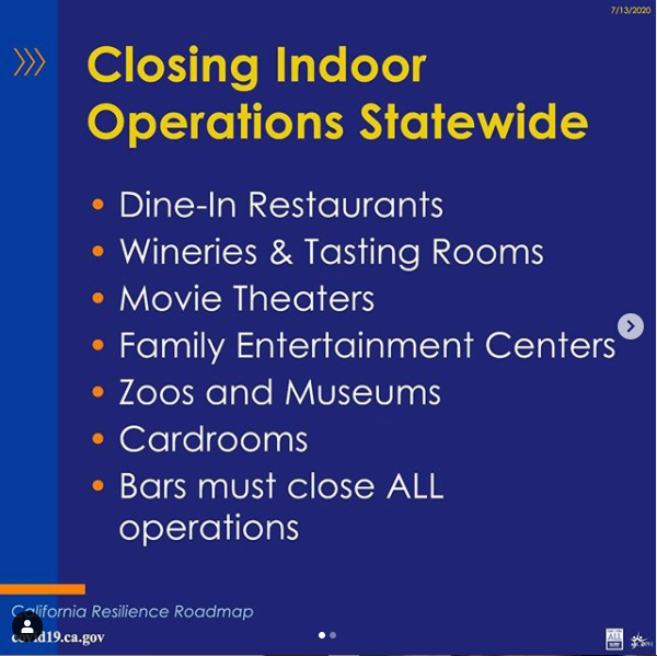 CtyLakeElsinore's tweet photo. Yesterday, the Governor issued more orders to close indoor operations for certain businesses. Some orders were expanded Statewide, while others were restricted to various counties including Riverside County.
#BeSafeLE #BeHealthyLE #LakeElsinore #coronavirus https://t.co/SBWbhUSh2N