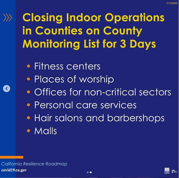 CtyLakeElsinore's tweet photo. Yesterday, the Governor issued more orders to close indoor operations for certain businesses. Some orders were expanded Statewide, while others were restricted to various counties including Riverside County.
#BeSafeLE #BeHealthyLE #LakeElsinore #coronavirus https://t.co/SBWbhUSh2N