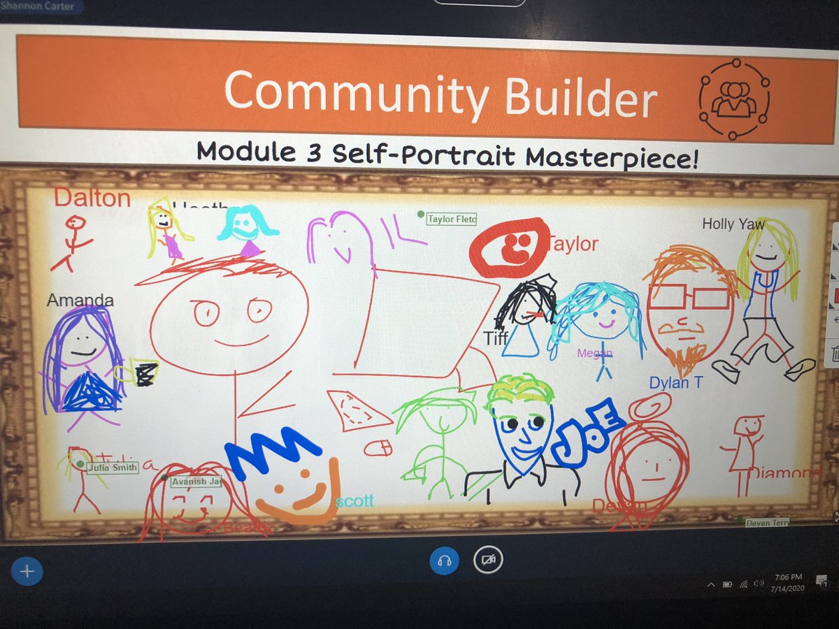 NAllen_OCPS's tweet photo. What an amazing idea for a virtual community builder! Finishing out PDCP Module 3 with class-created self-portraits. So innovating! #ocpspdcp #ocpsPL @kwani_woods @GlennaEWyatt https://t.co/H4ALFRIZVJ