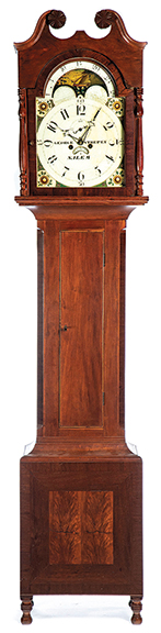 AntiqueDigest's tweet photo. Sheraton tall-case clock by George Strepey of Salem, Indiana, 1820s, cherry with an inlaid flame-grained mahogany panel, sold for $7500 (est. $900/1200) at @Garthsauctions https://t.co/GUej6BVINm #antiques #antique #clock #clocks #Indiana #Americana #Strepey #Sheraton #cherry https://t.co/zLRNUYE7pC