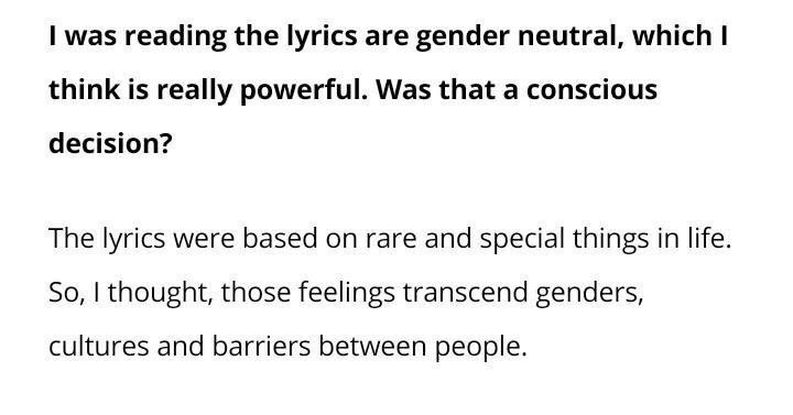 RM & J-hope BTSboth members chose to use gender neutral pronouns in their lyrics and been gender inclusive when talking about relationships. they have both also donated to women’s charities on several occasions, jhope even funded female college scholarship in his hometown