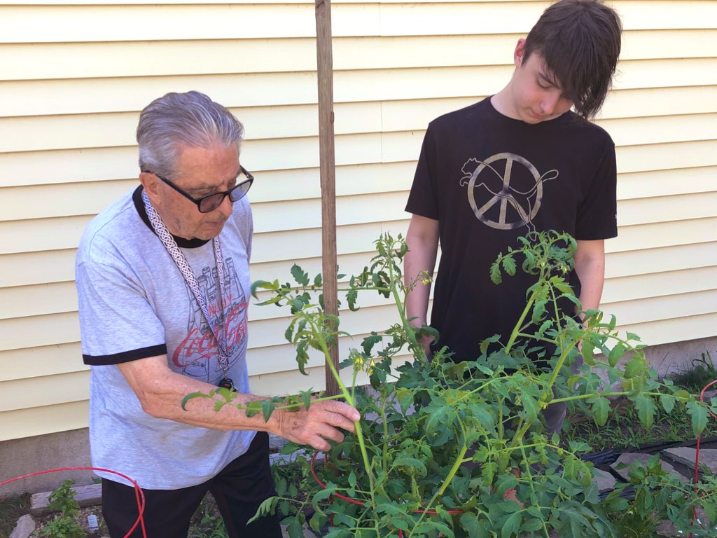 originalAPB's tweet image. Growers evaluate situation in the #Communitygarden with clear progress noted.