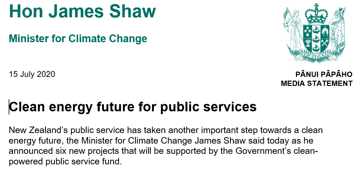jamespeshaw's tweet photo. #breaking I've just announced Govt support for EVs at @NZInlandRevenue, taking out coal boilers at @UCNZ &amp; @AUTuni, and clean energy at Midland and Lakes DHBs. Together, it'll save 15,000 tonnes of carbon emissions every year -  equivalent to taking 6,000 cars off the road #nzpol https://t.co/CoX9Lg6c3F