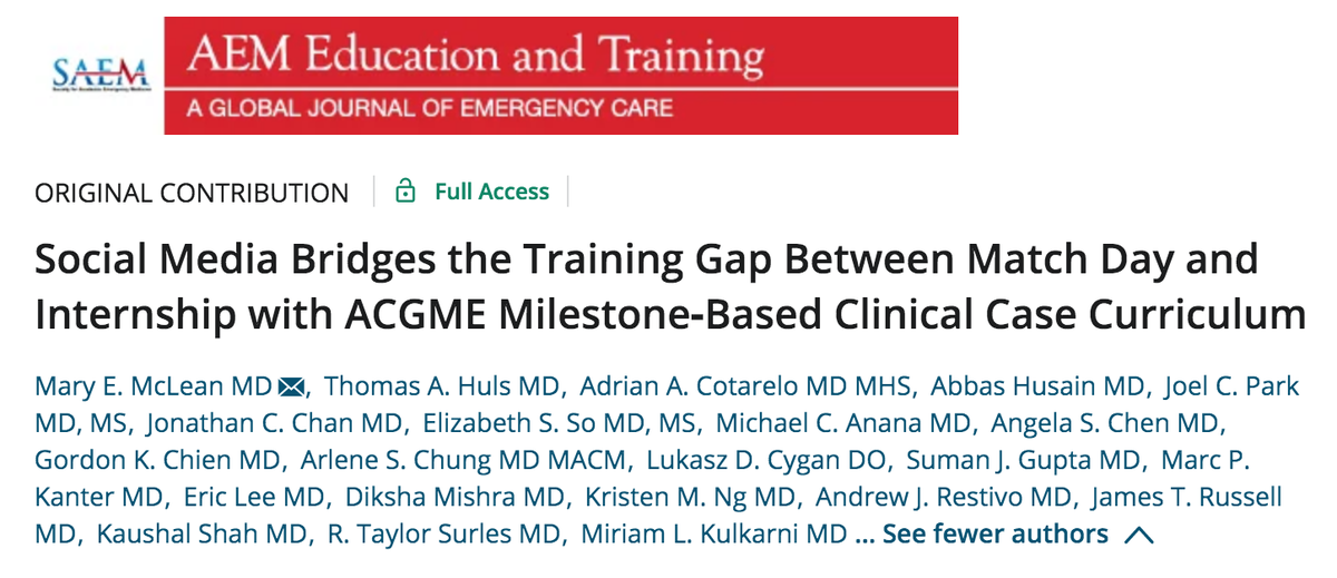 EricLeeMD's tweet photo. Just published this multisite #MedEd study in @AEM_ETOnline with this amazing crew of medical educators. An innovative online #emergencymedicine curriculum for interns delivered on a social media platform. 

https://t.co/LVCxWx5mfl

#MedTwitter #FOAMed #AEM https://t.co/tImJUYUKOI