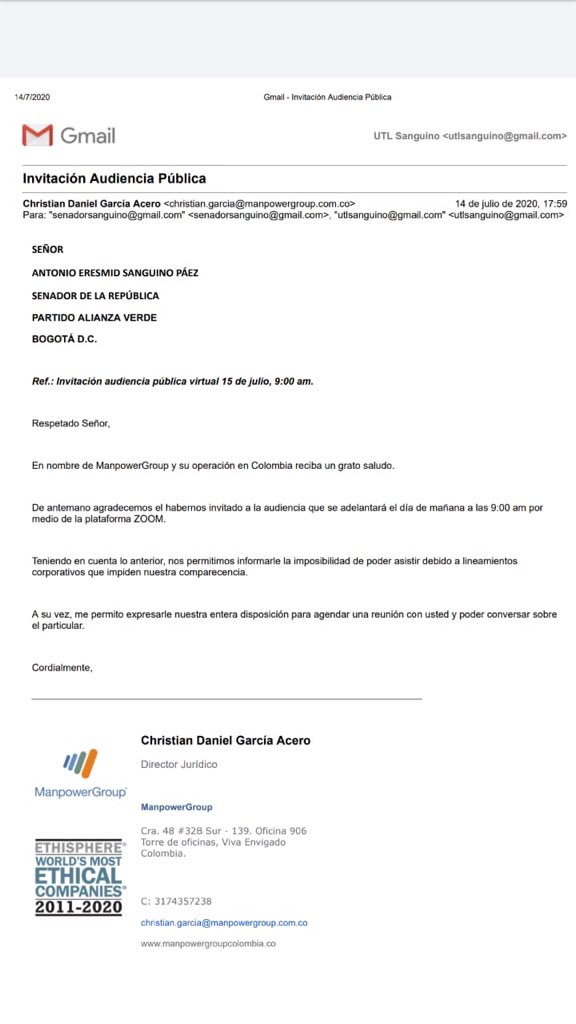 AntonioSanguino's tweet photo. #ComoLesParece que sin ninguna justificación, @GrupoProdeco @OricaLimited y @ManpowerGroupCO se rehúsan a participar en la audiencia pública que hemos convocado para mañana 15 de julio.

Deliberadamente evaden responsabilidades con los trabajadores y las comunidades. Es inaudito. https://t.co/xxmotrZWXx