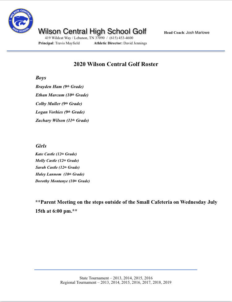Congratulations to these young men and women as they officially made the 2020 Wilson Central Golf Team!   Time to get to work!  #worklikeachampion #wilsoncentralstrong