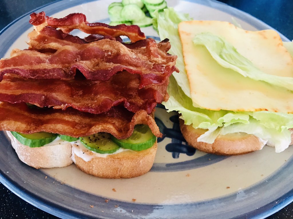 Basmati4u's tweet photo. Donโt have the โTโ for your BL?!?! Sub mini crunchy cukes ๐๐๐๐ Add some delicious Muenster cheese and loads of crispy bacon.... ahhhh so good on a hot night!!!! #BLCC #BLT #wecook #TriviaTuesday #lockdown #virtualsocializing #grubhub #chowdown #cheffingwithshannon #SGN #๐ฅ https://t.co/YFLAvUNKKI